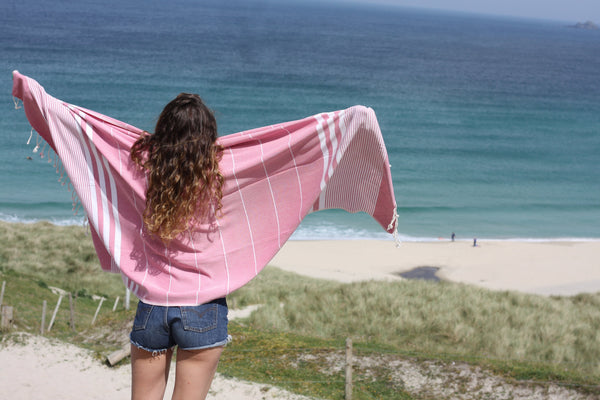 Blue stripe hammam beach towel by Ebb Flow Cornwall