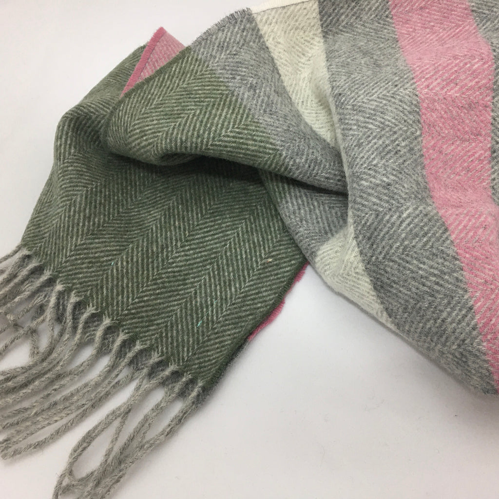 Pink and green lambswool scarf by ebbflowCornwall