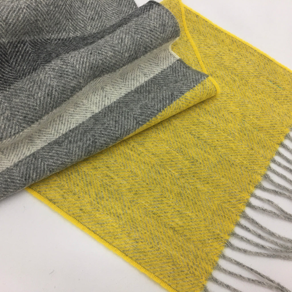 Yellow and grey lambswool scarf by ebbflowCornwall